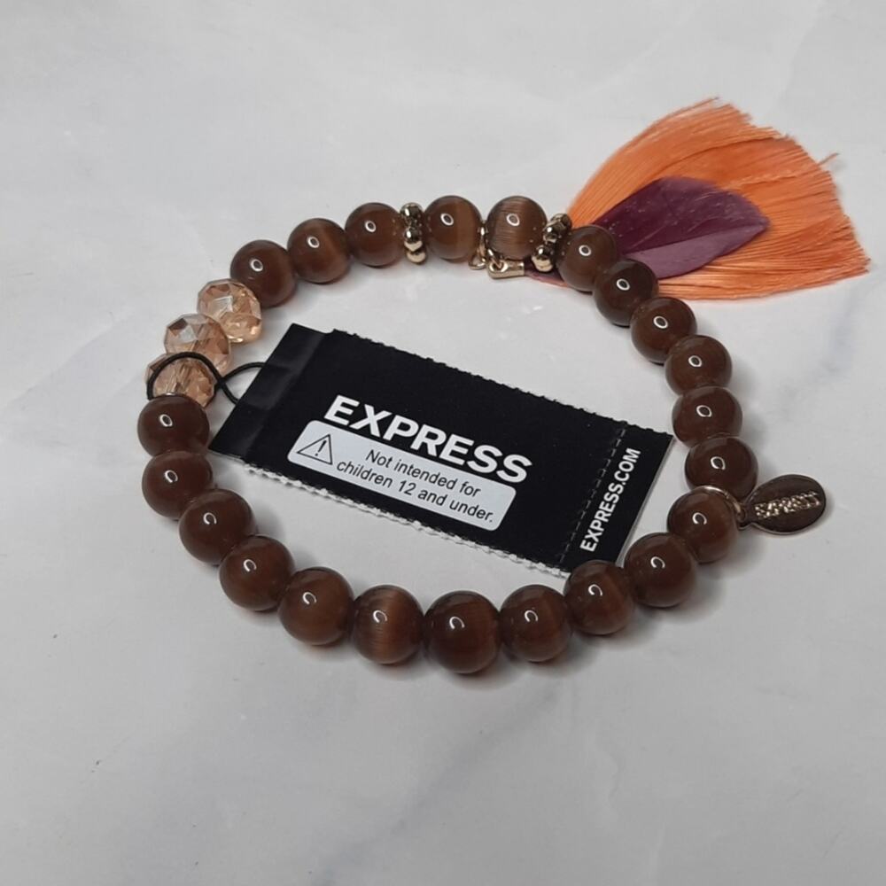 Express Beaded Stretch Bracelet Feather Accents